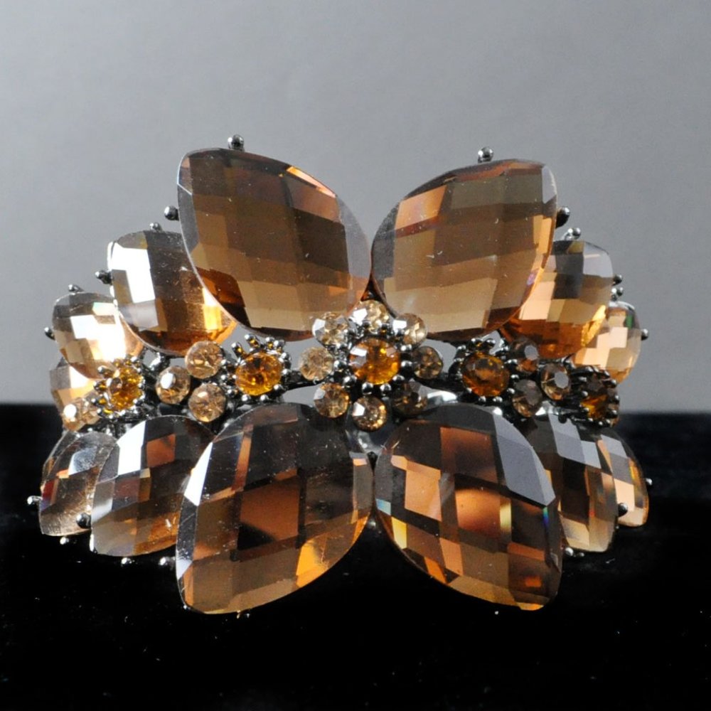 Bronze Crystal Flower Cocktail Evening Womens Jewel Elegant Party Round Bangle